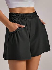 VUTRU 1 件套弹性腰短裤，带口袋，轻便，适合瑜伽工作室健身房夏季 - 黑色 - 查看 9