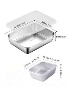 5 Piece Stainless Steel Food Storage Set With Clear Lid, Large Square Container For Meat, Fruits And Vegetables, For Camping, Outdoor And Home Use, Stackable Kitchen Organizer - Multicolor - View 3