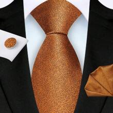 3pcs/Set 8cm Width Solid Cracked Pattern Necktie, Handkerchief, Cufflink Men's Tie Set, High Quality Classic Fashion Business Casual Tie Set, Men's Wedding Accessories, Family/Christmas/Father's Day Gift