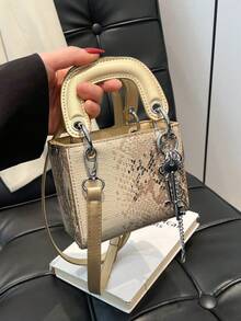 Mini New Snake Skin Pattern Clutch Bag, Decorative Accessories, Personalized Shoulder/Crossbody/Handbag - Gold - View 1