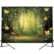 Telón de fondo de cuento de hadas con bosque mágico verde, árboles, camino de ladrillos amarillos, escenario mágico de princesa para fotografía, decoración para fiesta - Multicolor - Ver 9