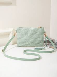 Geantă de umăr țesută nouă pentru femei, geantă crossbody versatilă, pătrată, articol de tip boutique en-gros, primăvară/vară - Verde - Vizualizare 6