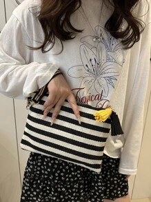 Women's Fashion Casual Versatile Striped Zipper Clutch Bag