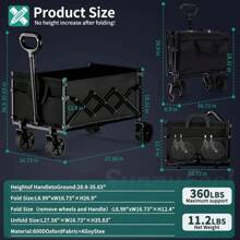 Collapsible Folding Wagon Cart – 350lbs Heavy-Duty Utility Wagon, 150L Large Cap