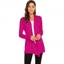 Newchoice Womens Casual Lightweight Long Sleeve Cardigan Soft Drape Open Front Fall Dusters (S-3XL) - Rose Red - View 1