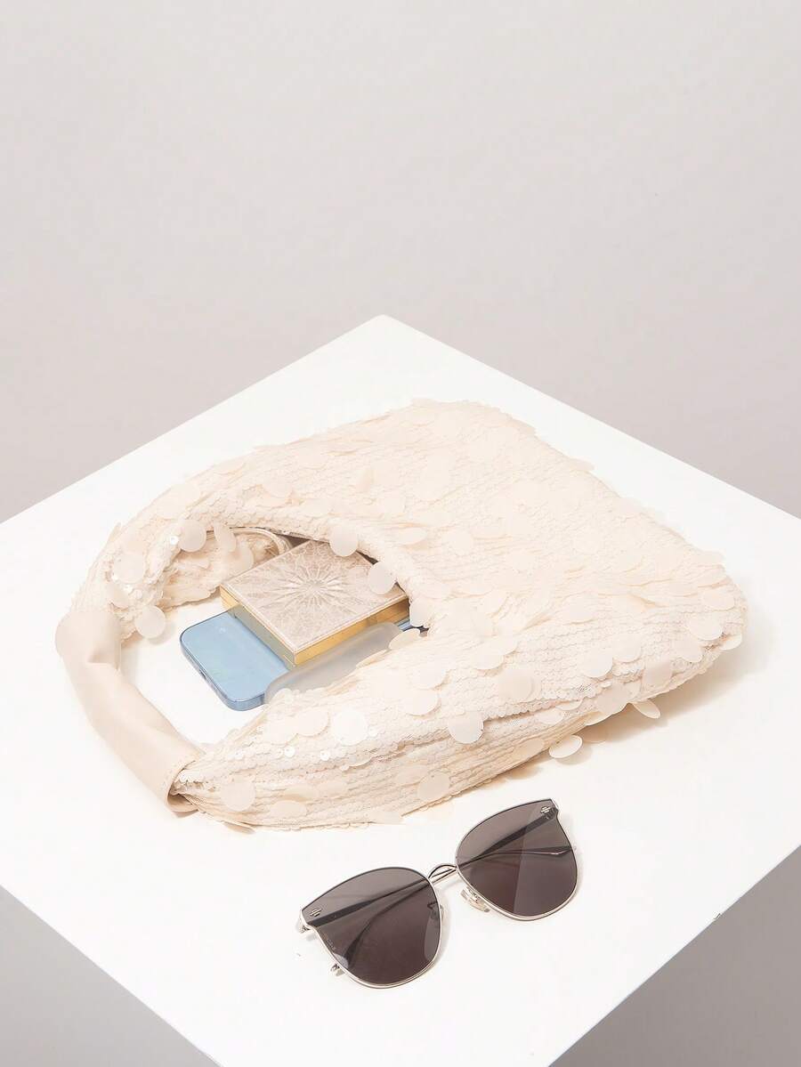 亮片单肩包、闪亮新娘派对包、舞会包、舞会配饰、优雅女士包、婚礼用品、随机图案闪光手拿包 - 米色 - 查看 1