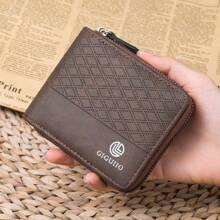 Men's Short Wallet, Fashion Plaid Embossed Soft Wallet, Horizontal Zipper Wallet, Coin Pouch, Large Capacity Multi-Card Slot, Can Hold Large Bills, Zipper Coin Pocket, Credit Card, Bank Card, ID, Photo Slot, Business Casual Style, Perfect Birthday Gift For Men Or Partner, Suitable For Fashion, Retro Style, Graduation Gift