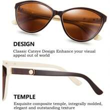 Women's Luxury Cat Eye Polarized Fashionable Glasses With Elegant Protection, Gradient Brown Lenses, Shiny Black Frame, Perfect For Driving And Fishing