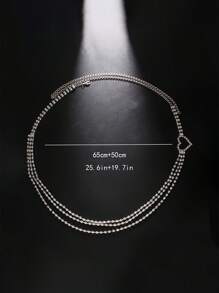 1pc Silver Multilayer Heart Shape Rhinestone Waist Chain, Sexy Fashionable Body Chain For Beach, Party Accessory