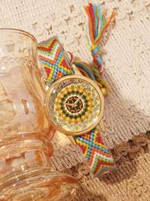 2pcs Fashionable Simple Women's Lovers Watch, Round Antique Bohemian Quartz Cloth Band Watch, Sisters Lovers Watch, Suitable For Holiday, Holiday And Daily Wear, Is The Best Gift For Women Lovers.