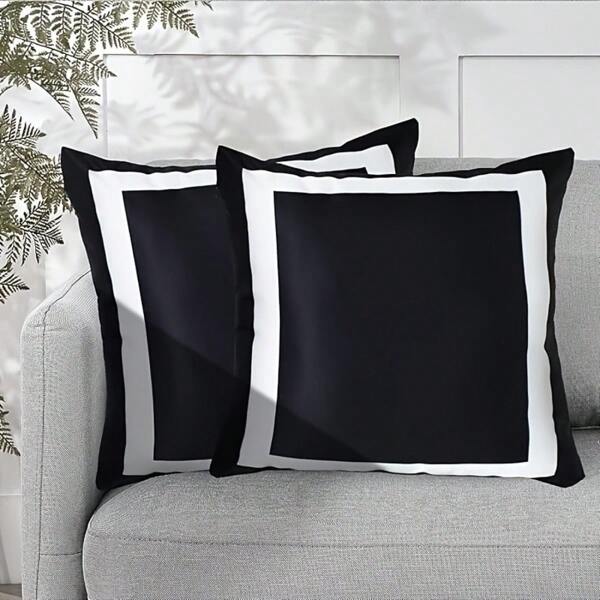 1pc Scandinavian Black & White Geometric Pillow Covers, Zip Closure, Machine Washable, 45x45cm, Ideal For Living Room, Sofa, Headboard, Car, And More, Decorative Pillows Minimalist Decor