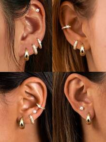 IRONBOX 4 perechi cercei mici din aur pentru femei, hipoalergenici, placați cu aur de 14K, seturi de cercei groși pentru piercing-uri multiple, cercei delicați, set de bijuterii drăguțe din argint pentru cartilaj, cadouri