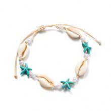 1 pièce Bracelet de cheville tressé fait main pour femmes, style vacances à la plage avec coque naturelle et étoile de mer, faux perles, pour porter à la plage