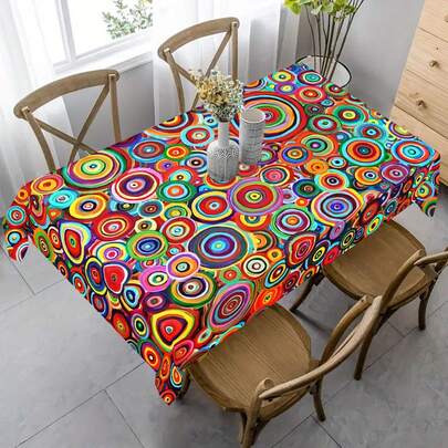 1/20pcs Colorful Circle Pattern Design Tablecloth,Polyester Tablecloth, Resistant For Parties, Dining Desktop Decoration, Home Decoration & Outdoor Decor