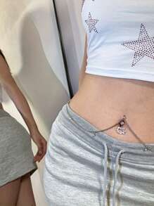 Sanrio 1pc SANRIO Hello Kitty Navel Ring - Y2K Fashion Alloy Navel Jewelry With Pink Crystal Decor - Body Piercing Accessory For Women - Ideal Birthday And Valentine's Day Gift, SANRIO