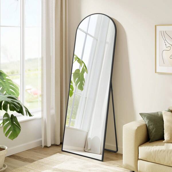 SONGMICS Ganzkörperspiegel,150 x 40 cm, bogenförmiger Standspiegel, Rahmen aus Aluminiumlegierung, Hartglas, für Schlafzimmer, Wohnzimmer, Garderobe