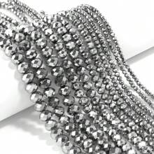 1pc Metallic Silver Faceted Crystal Beads 3/4/6/8/10mm Plated Crystal Abacus Beads