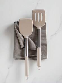 2pcs Silicone Spatula Set, Solid And Slotted Spatulas, Suitable For Non-Stick Pans, Durable Cooking Utensils For Fish, Eggs, Steak (Khaki) - Khaki - View 5