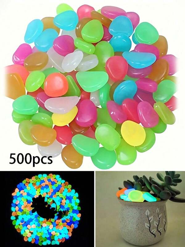 200/500pcs Glow In The Dark Stones Garden Decor Accessories, Micro Landscape Aquarium Decoration, Outdoor Yard Lawn Patio Pathway Pebble Stones, DIY Decor Luminous Stones (Micro Glow Stones 0.6-0.8cm)