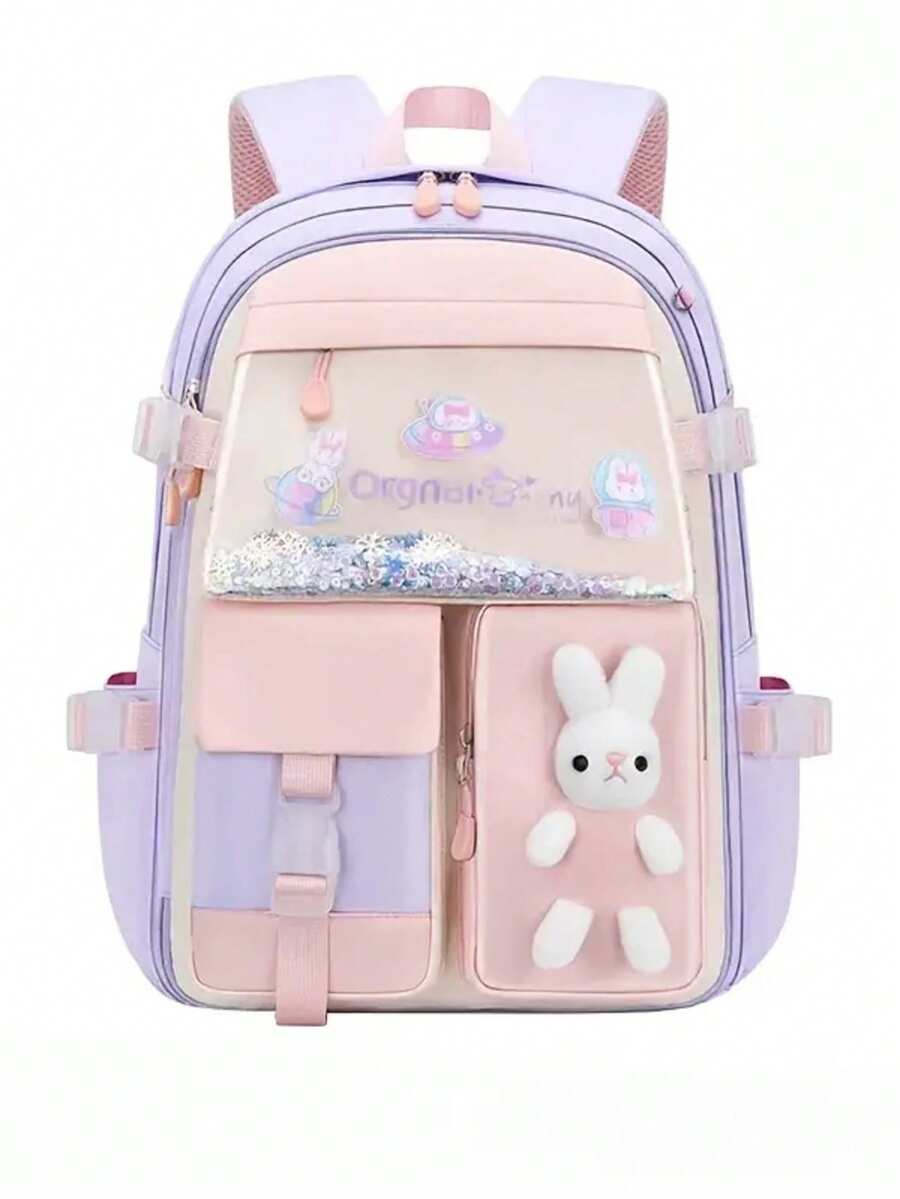 Backpack Student Backpack With Multiple Pockets, Large Capacity, Breathable And Lightweight Schoolbag With Reflective Strips - Purple - View 1