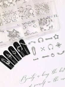 1 盒朋克金属钉和链条指甲装饰套装 - 哥特式 DIY 美甲配件 美甲用品 指甲 指甲饰物 指甲宝石 - 銀色 - 查看 2