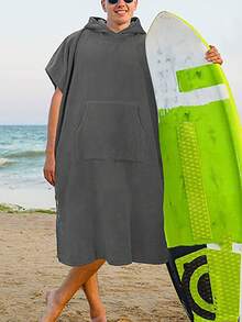 1 Pc Plush Changing Robe, Fluffy Wearable Blanket, Soft Oversize Hooded Towel Surf Poncho With Pocket For Aquatics & Home Back To School - Multicolor - View 5