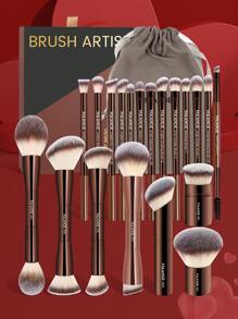 MAANGE 23 Stücke Make-up Werkzeuge einschließlich 20 Stücke professioneller Aluminium-Makeup-Pinselset + 1 Aufbewahrungstasche + 2 Stücke Luftpolster-Puder für den täglichen Gebrauch und Reisen, Make-up Zubehör als Geschenk für Freunde