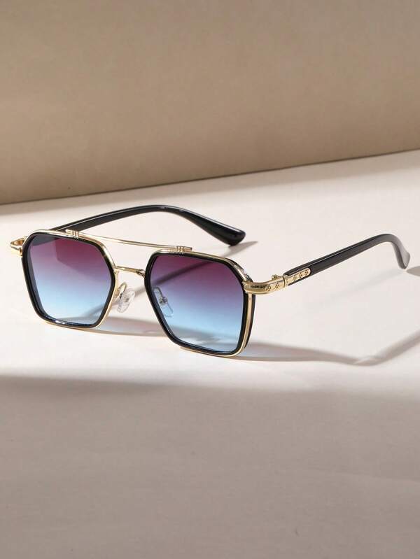 1 par de gafas de sol de estilo aviador con montura de metal para hombres, de moda para protección solar diaria
