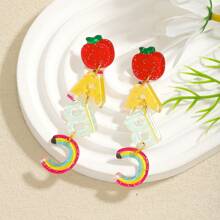 2 Pairs Of Cute And Interesting Acrylic Letters Abcfruit Earrings, With A Artistic Style Design In The Shape Of An Apple Pencil Earrings. Suitable For Daily Use, For Special Occasions, For Dates, Or As Gifts.