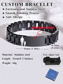 1 pièce Bracelet chaîne de bande de montre en acier inoxydable, cadeau de bijoux personnalisé pour homme, père, mari, petit ami, fête des pères, anniversaire, anniversaire, grand-père, fils, longueur réglable
