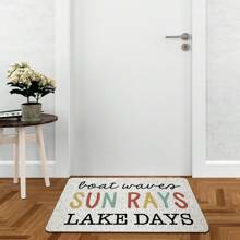 Summer Boat Waves Sun Rays Door Mat, Decorative Indoor Outdoor Patio Entry Front Door Mat, Lake Welcome Mat Decor, Lake House Gifts For Women, Nylon Back To School