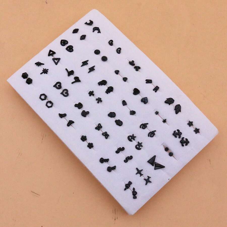Set Isi 36 Pasang Anting Tusuk Mini Plastik Hitam Minimalis Kreatif yang Dapat Dipersonalisasi dan Hipoalergenik - Hitam - View 1