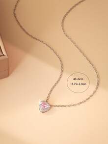 Hihho 1 chiếc vòng cổ Cubic Zirconia hình trái tim màu hồng nhiều màu, dây chuyền xương đòn thanh lịch dễ thương cho phụ nữ, món quà hoàn hảo cho bạn gái, thích hợp cho tiệc tùng và đeo hàng ngày - Bạc - Xem 5