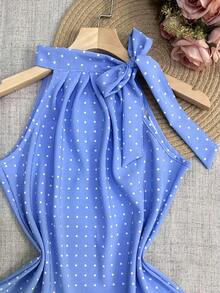 Polka Dot Tie Tank Top - Baby Blue - View 2