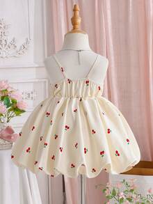 女宝宝可爱无袖A字泡泡袖灯笼连衣裙，适合度假和日常外出，春夏季 - 杏色 - 查看 2