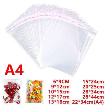 100pcs OPP Transparent Dust-Proof Plastic Self Adhesive Bags,A4 Clear Self-Adhesive Bags,Over Ten Sizes To Choose From And Use For Small Accessories, Baking, Keychains, Pendants, Cards, Holiday Gift Packaging Supplies, Transparent Storage Bags, Packaging Bags,Self Sealing Cellophane Display Bags/Sealable Bags, A4 Cello Bags OPP For Cookies,Cards,Envelopes,Pictures