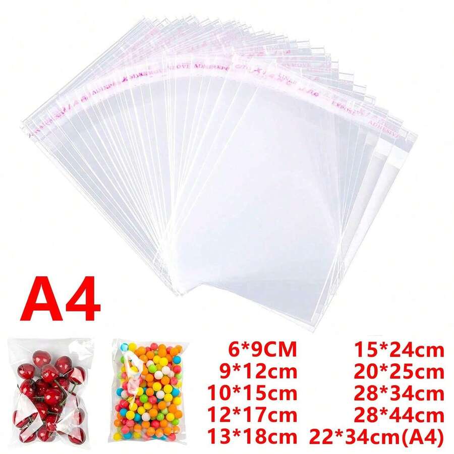 100pcs OPP Transparent Dust-Proof Plastic Self Adhesive Bags,A4 Clear Self-Adhesive Bags,Over Ten Sizes To Choose From And Use For Small Accessories, Baking, Keychains, Pendants, Cards, Holiday Gift Packaging Supplies, Transparent Storage Bags, Packaging Bags,Self Sealing Cellophane Display Bags/Sealable Bags, A4 Cello Bags OPP For Cookies,Cards,Envelopes,Pictures - Multicolor - View 1