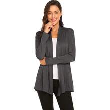 Newchoice Womens Casual Lightweight Long Sleeve Cardigan Soft Drape Open Front Fall Dusters (S-3XL) - Dark Grey - View 4