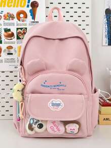 Mochila nueva de 2025 de nylon liso con forma de oso, mochila escolar, bolsa de viaje, mochila multifunción