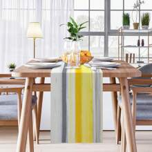 Yellow Abstract Table Flag, Modern Gray White Striped Restaurant Decoration Kitchen Coffee Table Family Dinner Holiday Party Wedding Event Decoration
