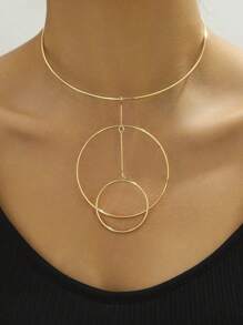 1 pieza Nuevo collar circular asimétrico casual y distintivo de alambre geométrico minimalista y de varias capas