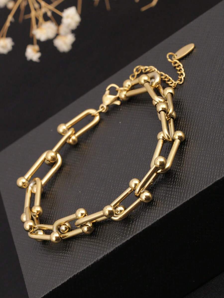 1pc 18K Gold Stainless Steel U-Shaped Horseshoe Ring Accessories For Women, Hip-Hop Style, Suitable For Daily Wear, Gift For Girlfriend, Friend