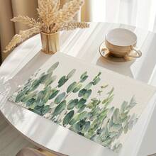 14/6pcs Palm Leaf Placemats, Tropical Green Leaf & Calathea Plant Design Dining Table Mats, Hawaiian Seasonal Kitchen & Home Decor