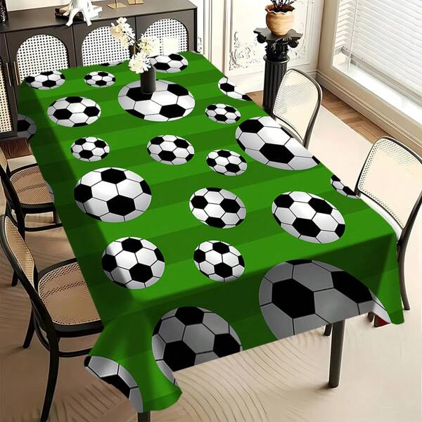 1pc Green Football Printed Tablecloth, Sports Party Decor, Square/Rectangle Tablecloth, Suitable For Wedding, Party, Picnic, Camping, Indoor & Outdoor Kitchen And Dining Room Decoration