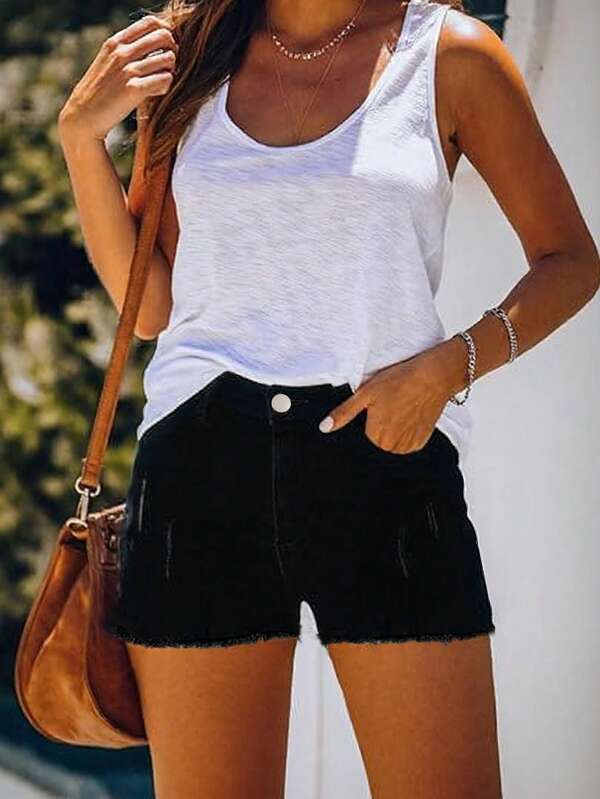 Sexy lente/zomer dames shorts voor een moeiteloze stijl, zakje, gerafelde zoom, streetstyle denim shorts