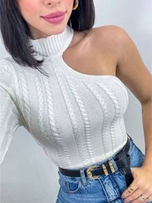 Women's Knitted Blouse Puff Sleeve High Neck