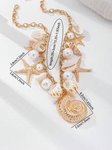 1 Pc Ocean Inspired Starfish Shell Pendant Necklace, Sea Beach Style Multi Charms Necklaces Jewelry For Summer Vacation, Beachy Jewelry