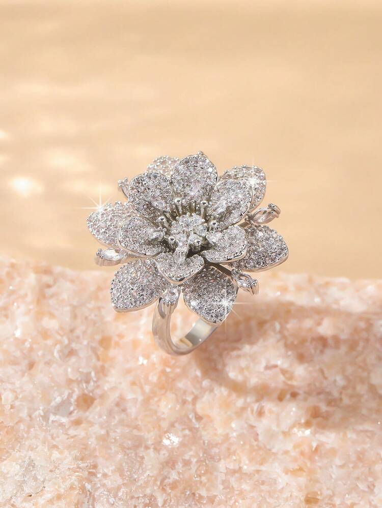 Elegant Sakura Ring Exquisite Zirconia Flower Design Couple's Eternal Love Wedding & Valentine's Day Gift - Flower Ring - View 13