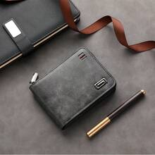1 件复古男士休闲皮革钱包 - 短款，带多个卡槽和拉链，大容量信用卡夹，深棕色纹理，理想的情人节礼物