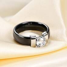 6mm White/Black Ceramic Rings Plus Cubic Zirconia For Women Comfort Fit Engagement Wedding Band Size 5-122025 - Black & Silver - View 9